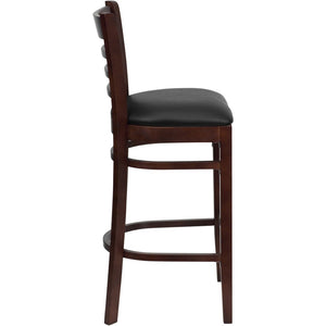 English Elm HERCULES Series Ladder Back Barstool - Elegant Cherry Wood Design with Comfortable Padded Seat Black Vinyl Seat/Mahogany Wood Frame XU-DGW0005BARLAD-MAH-BLKV-GG