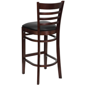English Elm HERCULES Series Ladder Back Barstool - Elegant Cherry Wood Design with Comfortable Padded Seat Black Vinyl Seat/Mahogany Wood Frame XU-DGW0005BARLAD-MAH-BLKV-GG