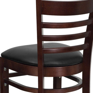 English Elm HERCULES Series Ladder Back Barstool - Elegant Cherry Wood Design with Comfortable Padded Seat Black Vinyl Seat/Mahogany Wood Frame XU-DGW0005BARLAD-MAH-BLKV-GG