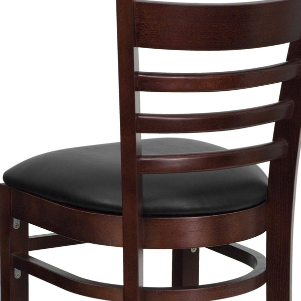 English Elm HERCULES Series Ladder Back Barstool - Elegant Cherry Wood Design with Comfortable Padded Seat Black Vinyl Seat/Mahogany Wood Frame XU-DGW0005BARLAD-MAH-BLKV-GG