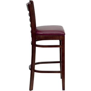 English Elm HERCULES Series Ladder Back Barstool - Elegant Cherry Wood Design with Comfortable Padded Seat Burgundy Vinyl Seat/Mahogany Wood Frame XU-DGW0005BARLAD-MAH-BURV-GG