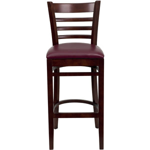 English Elm HERCULES Series Ladder Back Barstool - Elegant Cherry Wood Design with Comfortable Padded Seat Burgundy Vinyl Seat/Mahogany Wood Frame XU-DGW0005BARLAD-MAH-BURV-GG