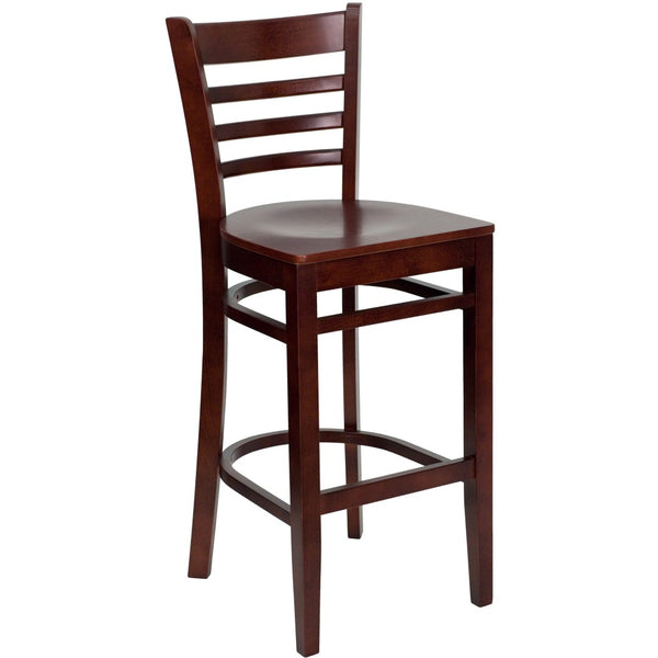 English Elm HERCULES Series Ladder Back Barstool - Elegant Cherry Wood Design with Comfortable Padded Seat Mahogany Wood Seat/Mahogany Wood Frame XU-DGW0005BARLAD-MAH-GG