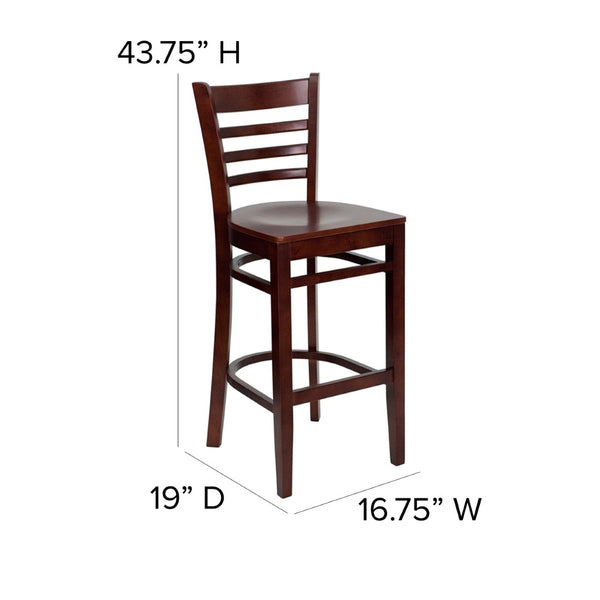 English Elm HERCULES Series Ladder Back Barstool - Elegant Cherry Wood Design with Comfortable Padded Seat Mahogany Wood Seat/Mahogany Wood Frame XU-DGW0005BARLAD-MAH-GG