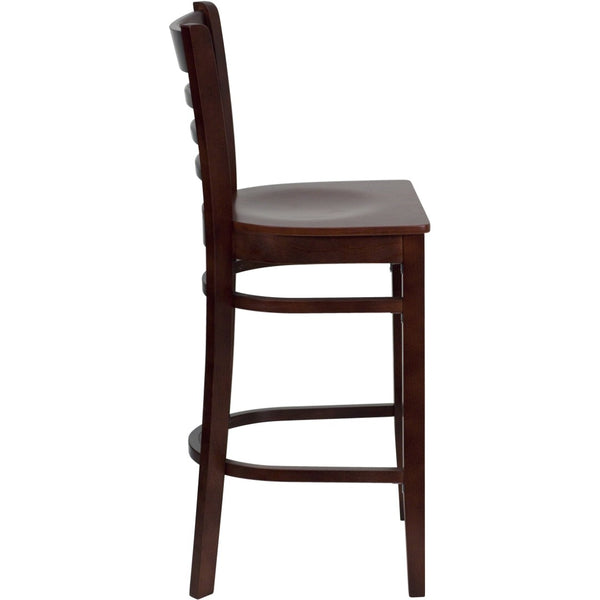 English Elm HERCULES Series Ladder Back Barstool - Elegant Cherry Wood Design with Comfortable Padded Seat Mahogany Wood Seat/Mahogany Wood Frame XU-DGW0005BARLAD-MAH-GG