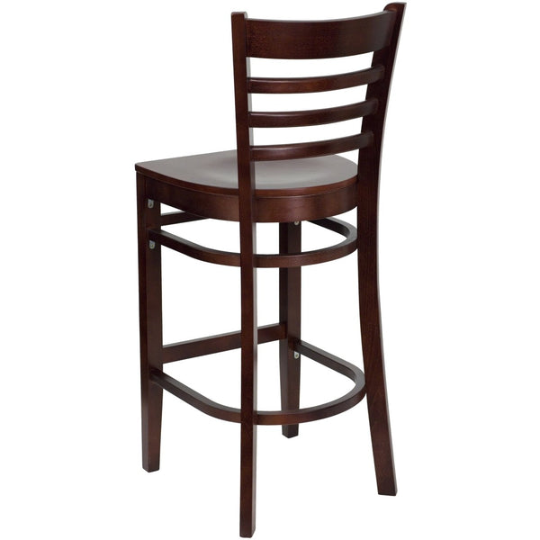 English Elm HERCULES Series Ladder Back Barstool - Elegant Cherry Wood Design with Comfortable Padded Seat Mahogany Wood Seat/Mahogany Wood Frame XU-DGW0005BARLAD-MAH-GG