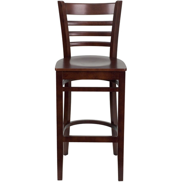 English Elm HERCULES Series Ladder Back Barstool - Elegant Cherry Wood Design with Comfortable Padded Seat Mahogany Wood Seat/Mahogany Wood Frame XU-DGW0005BARLAD-MAH-GG
