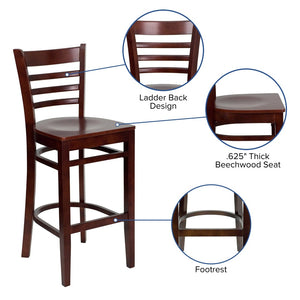 English Elm HERCULES Series Ladder Back Barstool - Elegant Cherry Wood Design with Comfortable Padded Seat Mahogany Wood Seat/Mahogany Wood Frame XU-DGW0005BARLAD-MAH-GG