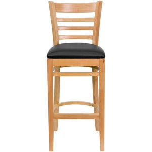 English Elm HERCULES Series Ladder Back Barstool - Elegant Cherry Wood Design with Comfortable Padded Seat Black Vinyl Seat/Natural Wood Frame XU-DGW0005BARLAD-NAT-BLKV-GG