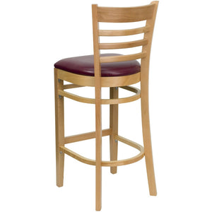 English Elm HERCULES Series Ladder Back Barstool - Elegant Cherry Wood Design with Comfortable Padded Seat Burgundy Vinyl Seat/Natural Wood Frame XU-DGW0005BARLAD-NAT-BURV-GG