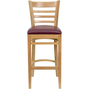 English Elm HERCULES Series Ladder Back Barstool - Elegant Cherry Wood Design with Comfortable Padded Seat Burgundy Vinyl Seat/Natural Wood Frame XU-DGW0005BARLAD-NAT-BURV-GG