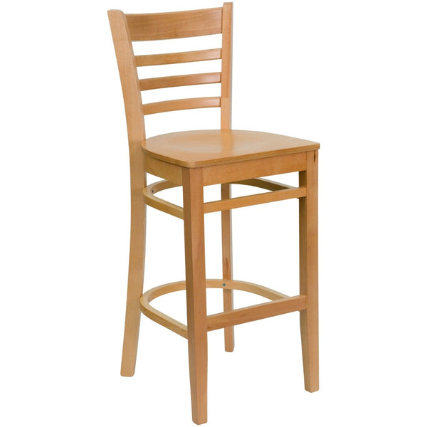 English Elm HERCULES Series Ladder Back Barstool - Elegant Cherry Wood Design with Comfortable Padded Seat Natural Wood Seat/Natural Wood Frame XU-DGW0005BARLAD-NAT-GG