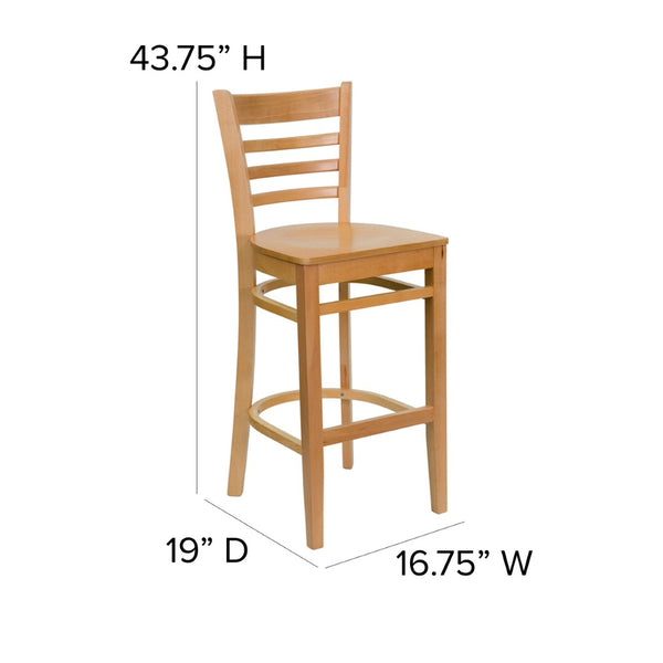 English Elm HERCULES Series Ladder Back Barstool - Elegant Cherry Wood Design with Comfortable Padded Seat Natural Wood Seat/Natural Wood Frame XU-DGW0005BARLAD-NAT-GG