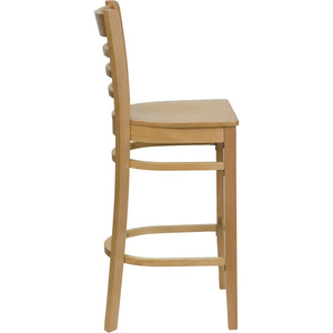 English Elm HERCULES Series Ladder Back Barstool - Elegant Cherry Wood Design with Comfortable Padded Seat Natural Wood Seat/Natural Wood Frame XU-DGW0005BARLAD-NAT-GG