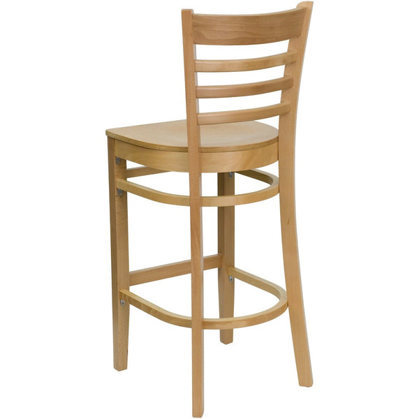 English Elm HERCULES Series Ladder Back Barstool - Elegant Cherry Wood Design with Comfortable Padded Seat Natural Wood Seat/Natural Wood Frame XU-DGW0005BARLAD-NAT-GG