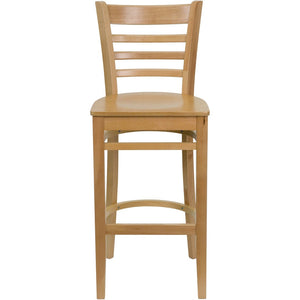 English Elm HERCULES Series Ladder Back Barstool - Elegant Cherry Wood Design with Comfortable Padded Seat Natural Wood Seat/Natural Wood Frame XU-DGW0005BARLAD-NAT-GG