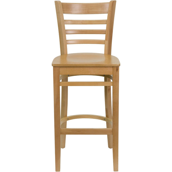 English Elm HERCULES Series Ladder Back Barstool - Elegant Cherry Wood Design with Comfortable Padded Seat Natural Wood Seat/Natural Wood Frame XU-DGW0005BARLAD-NAT-GG