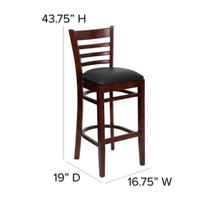 English Elm HERCULES Series Ladder Back Barstool - Elegant Cherry Wood Design with Comfortable Padded Seat Black Vinyl Seat/Walnut Wood Frame XU-DGW0005BARLAD-WAL-BLKV-GG