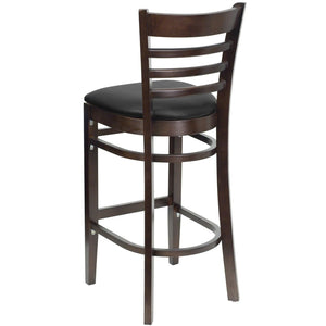 English Elm HERCULES Series Ladder Back Barstool - Elegant Cherry Wood Design with Comfortable Padded Seat Black Vinyl Seat/Walnut Wood Frame XU-DGW0005BARLAD-WAL-BLKV-GG