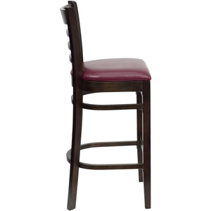English Elm HERCULES Series Ladder Back Barstool - Elegant Cherry Wood Design with Comfortable Padded Seat Burgundy Vinyl Seat/Walnut Wood Frame XU-DGW0005BARLAD-WAL-BURV-GG