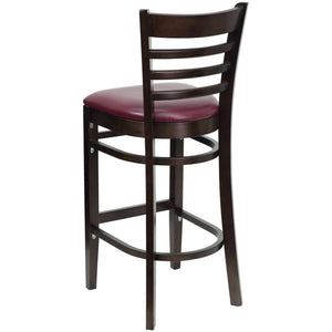 English Elm HERCULES Series Ladder Back Barstool - Elegant Cherry Wood Design with Comfortable Padded Seat Burgundy Vinyl Seat/Walnut Wood Frame XU-DGW0005BARLAD-WAL-BURV-GG