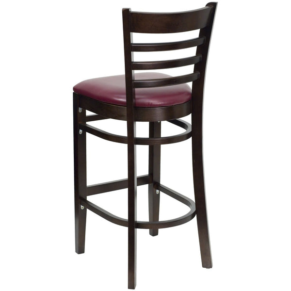 English Elm HERCULES Series Ladder Back Barstool - Elegant Cherry Wood Design with Comfortable Padded Seat Burgundy Vinyl Seat/Walnut Wood Frame XU-DGW0005BARLAD-WAL-BURV-GG