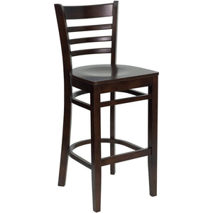 English Elm HERCULES Series Ladder Back Barstool - Elegant Cherry Wood Design with Comfortable Padded Seat Walnut Wood Seat/Walnut Wood Frame XU-DGW0005BARLAD-WAL-GG