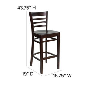 English Elm HERCULES Series Ladder Back Barstool - Elegant Cherry Wood Design with Comfortable Padded Seat Walnut Wood Seat/Walnut Wood Frame XU-DGW0005BARLAD-WAL-GG