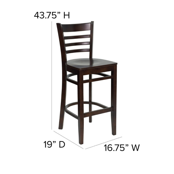 English Elm HERCULES Series Ladder Back Barstool - Elegant Cherry Wood Design with Comfortable Padded Seat Walnut Wood Seat/Walnut Wood Frame XU-DGW0005BARLAD-WAL-GG