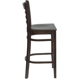 English Elm HERCULES Series Ladder Back Barstool - Elegant Cherry Wood Design with Comfortable Padded Seat Walnut Wood Seat/Walnut Wood Frame XU-DGW0005BARLAD-WAL-GG