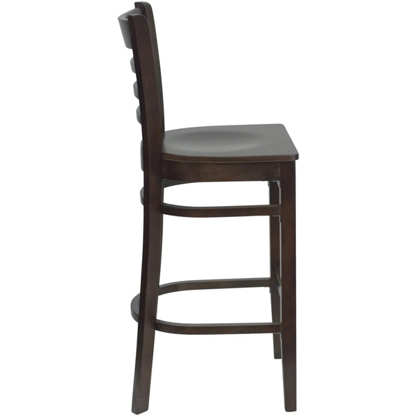 English Elm HERCULES Series Ladder Back Barstool - Elegant Cherry Wood Design with Comfortable Padded Seat Walnut Wood Seat/Walnut Wood Frame XU-DGW0005BARLAD-WAL-GG