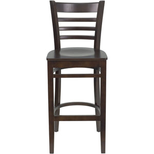 English Elm HERCULES Series Ladder Back Barstool - Elegant Cherry Wood Design with Comfortable Padded Seat Walnut Wood Seat/Walnut Wood Frame XU-DGW0005BARLAD-WAL-GG