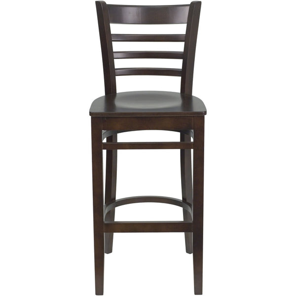 English Elm HERCULES Series Ladder Back Barstool - Elegant Cherry Wood Design with Comfortable Padded Seat Walnut Wood Seat/Walnut Wood Frame XU-DGW0005BARLAD-WAL-GG