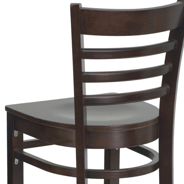 English Elm HERCULES Series Ladder Back Barstool - Elegant Cherry Wood Design with Comfortable Padded Seat Walnut Wood Seat/Walnut Wood Frame XU-DGW0005BARLAD-WAL-GG