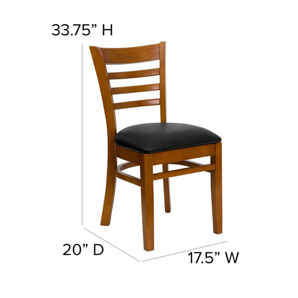English Elm HERCULES Series Ladder Back Dining Chair - Durable Cherry Wood Design for Restaurants & Cafés Black Vinyl Seat/Cherry Wood Frame XU-DGW0005LAD-CHY-BLKV-GG