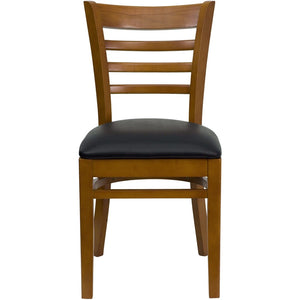 English Elm HERCULES Series Ladder Back Dining Chair - Durable Cherry Wood Design for Restaurants & Cafés Black Vinyl Seat/Cherry Wood Frame XU-DGW0005LAD-CHY-BLKV-GG