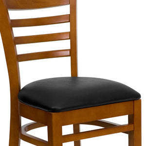 English Elm HERCULES Series Ladder Back Dining Chair - Durable Cherry Wood Design for Restaurants & Cafés Black Vinyl Seat/Cherry Wood Frame XU-DGW0005LAD-CHY-BLKV-GG