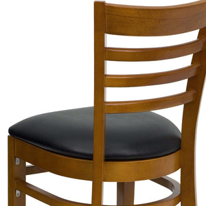 English Elm HERCULES Series Ladder Back Dining Chair - Durable Cherry Wood Design for Restaurants & Cafés Black Vinyl Seat/Cherry Wood Frame XU-DGW0005LAD-CHY-BLKV-GG