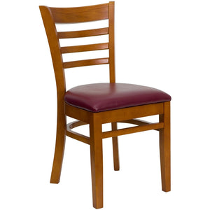 English Elm HERCULES Series Ladder Back Dining Chair - Durable Cherry Wood Design for Restaurants & Cafés Burgundy Vinyl Seat/Cherry Wood Frame XU-DGW0005LAD-CHY-BURV-GG