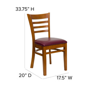 English Elm HERCULES Series Ladder Back Dining Chair - Durable Cherry Wood Design for Restaurants & Cafés Burgundy Vinyl Seat/Cherry Wood Frame XU-DGW0005LAD-CHY-BURV-GG