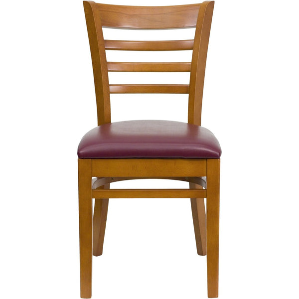 English Elm HERCULES Series Ladder Back Dining Chair - Durable Cherry Wood Design for Restaurants & Cafés Burgundy Vinyl Seat/Cherry Wood Frame XU-DGW0005LAD-CHY-BURV-GG