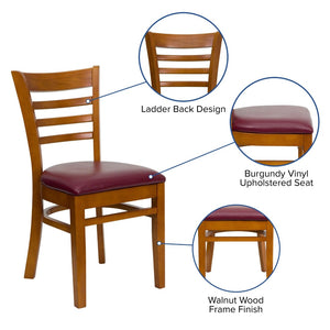English Elm HERCULES Series Ladder Back Dining Chair - Durable Cherry Wood Design for Restaurants & Cafés Burgundy Vinyl Seat/Cherry Wood Frame XU-DGW0005LAD-CHY-BURV-GG