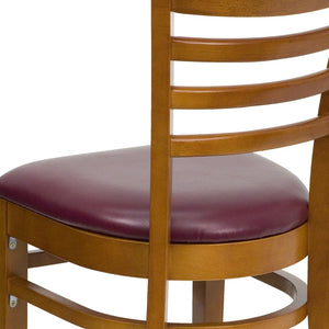 English Elm HERCULES Series Ladder Back Dining Chair - Durable Cherry Wood Design for Restaurants & Cafés Burgundy Vinyl Seat/Cherry Wood Frame XU-DGW0005LAD-CHY-BURV-GG