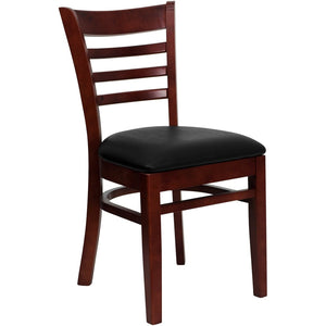 English Elm HERCULES Series Ladder Back Dining Chair - Durable Cherry Wood Design for Restaurants & Cafés Black Vinyl Seat/Mahogany Wood Frame XU-DGW0005LAD-MAH-BLKV-GG