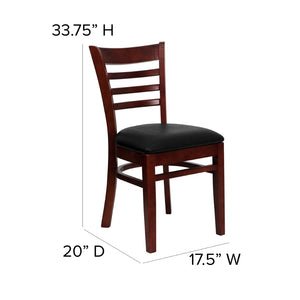English Elm HERCULES Series Ladder Back Dining Chair - Durable Cherry Wood Design for Restaurants & Cafés Black Vinyl Seat/Mahogany Wood Frame XU-DGW0005LAD-MAH-BLKV-GG