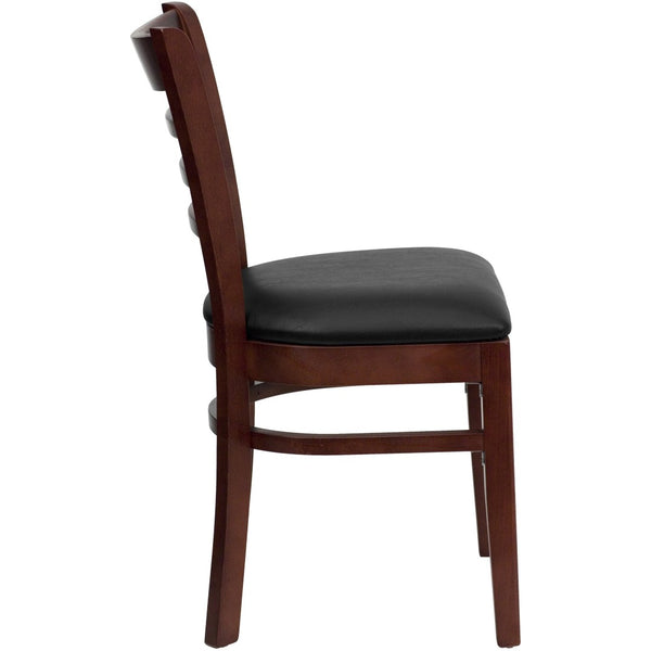 English Elm HERCULES Series Ladder Back Dining Chair - Durable Cherry Wood Design for Restaurants & Cafés Black Vinyl Seat/Mahogany Wood Frame XU-DGW0005LAD-MAH-BLKV-GG