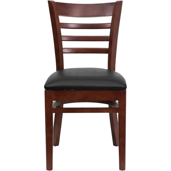 English Elm HERCULES Series Ladder Back Dining Chair - Durable Cherry Wood Design for Restaurants & Cafés Black Vinyl Seat/Mahogany Wood Frame XU-DGW0005LAD-MAH-BLKV-GG