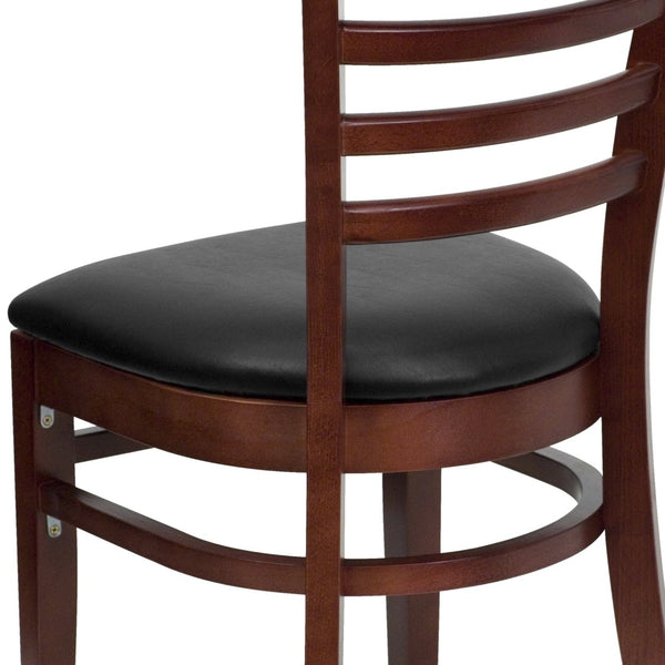English Elm HERCULES Series Ladder Back Dining Chair - Durable Cherry Wood Design for Restaurants & Cafés Black Vinyl Seat/Mahogany Wood Frame XU-DGW0005LAD-MAH-BLKV-GG