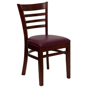 English Elm HERCULES Series Ladder Back Dining Chair - Durable Cherry Wood Design for Restaurants & Cafés Burgundy Vinyl Seat/Mahogany Wood Frame XU-DGW0005LAD-MAH-BURV-GG