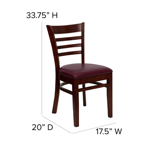 English Elm HERCULES Series Ladder Back Dining Chair - Durable Cherry Wood Design for Restaurants & Cafés Burgundy Vinyl Seat/Mahogany Wood Frame XU-DGW0005LAD-MAH-BURV-GG